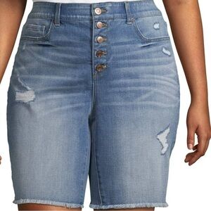 Terra & Sky Women's High Rise Button Fly Denim Shorts